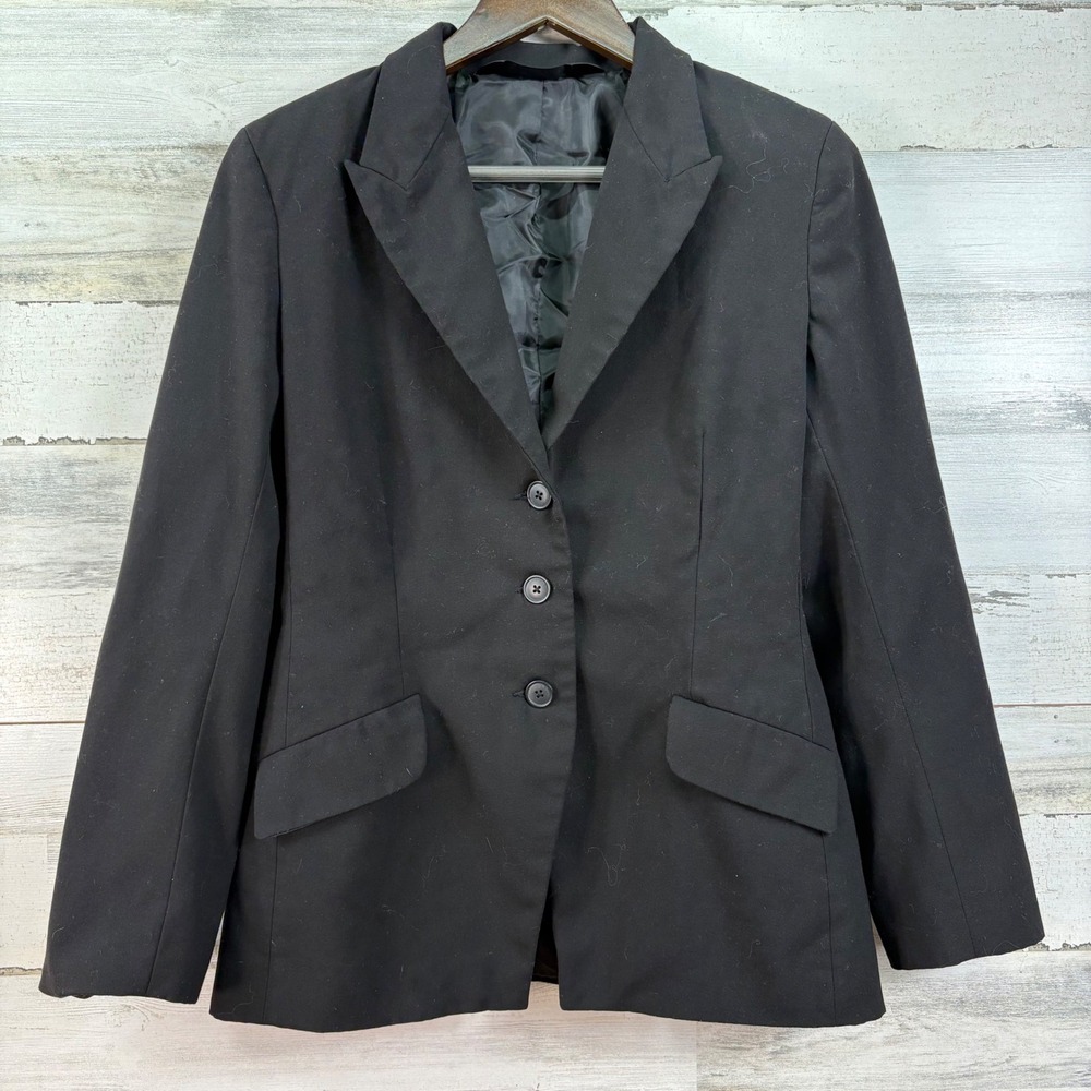 Norma Kamali Womens Black 3-Button Tailored Peak Lapel Blazer Jacket Size 10